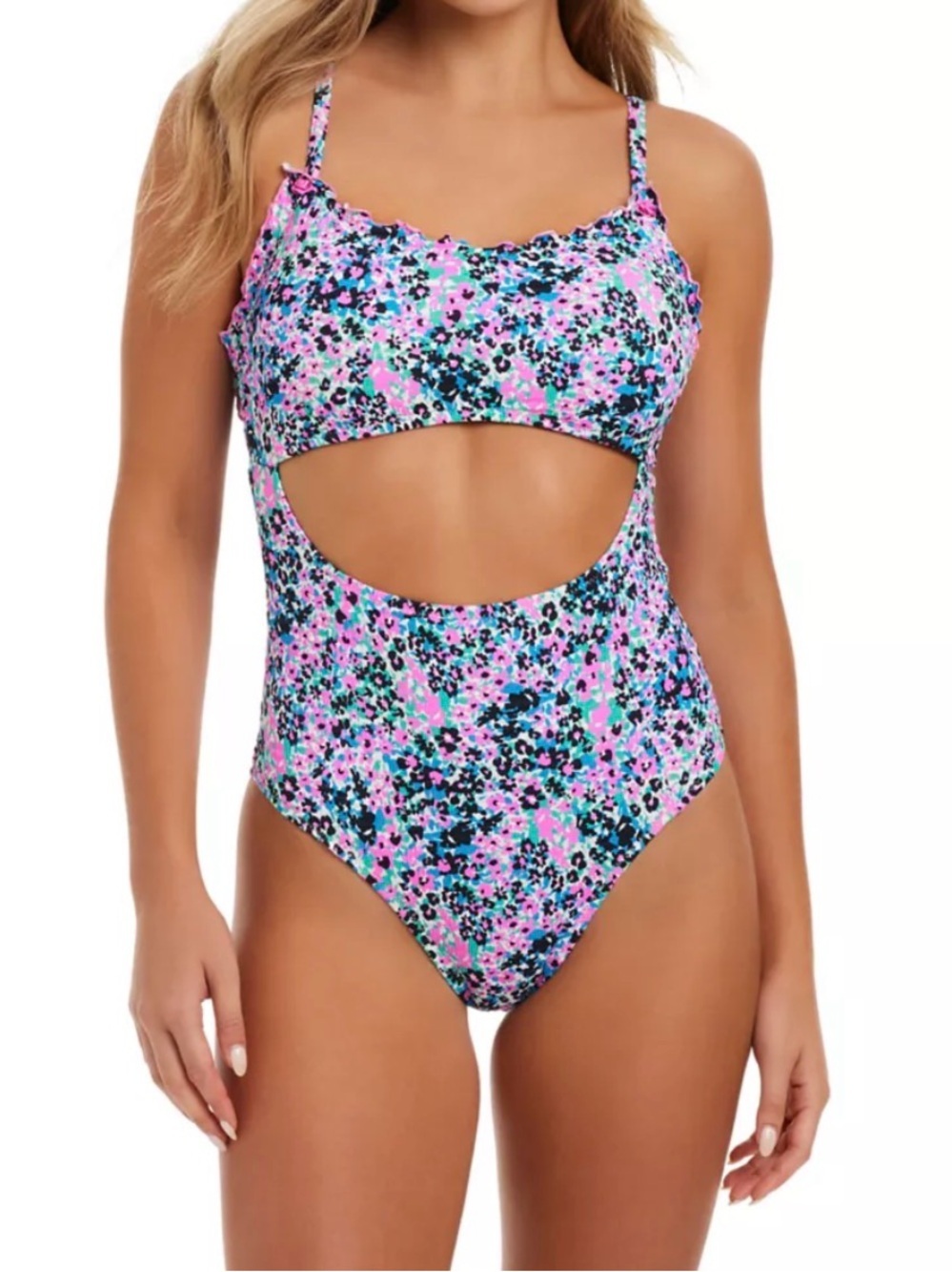 Jessica Simpson | Small Blessings Lettuce Edge One-Piece Swimsuit | Floral | NWT